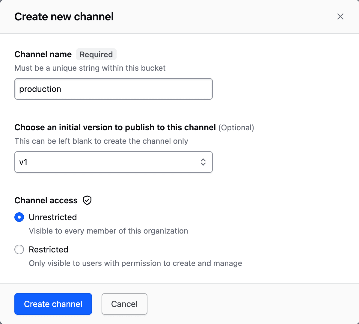 Create a channel named production for learn-packer-ubuntu bucket.